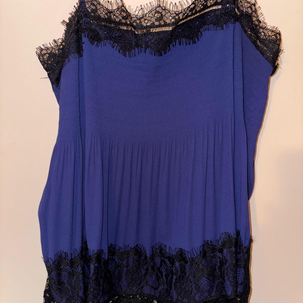 Express Blue and Black Lace Trim Tank Top